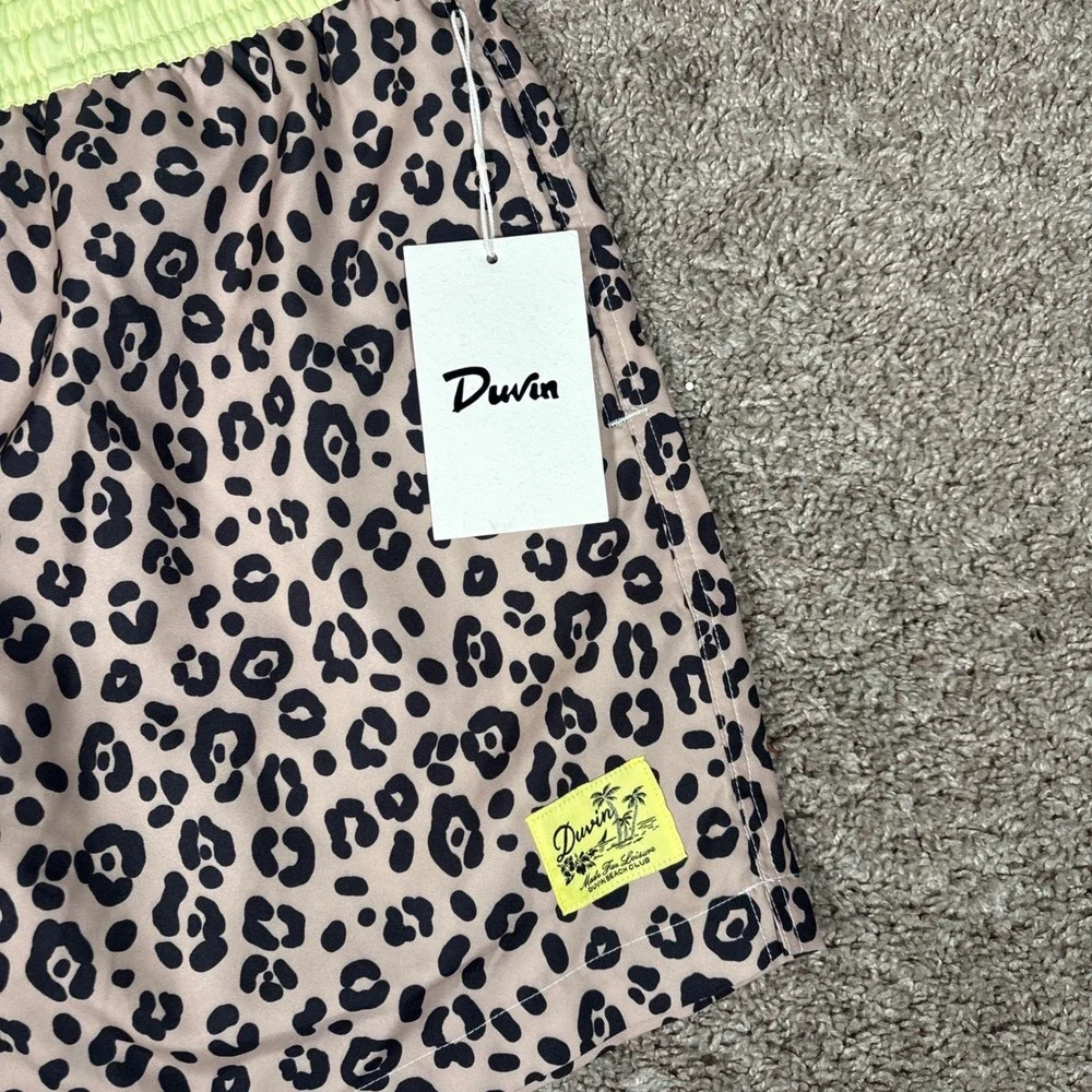 Duvin Design Co Split Flower Swim Shorts Mens 2XL Blue‎ Floral Leopard Print New
